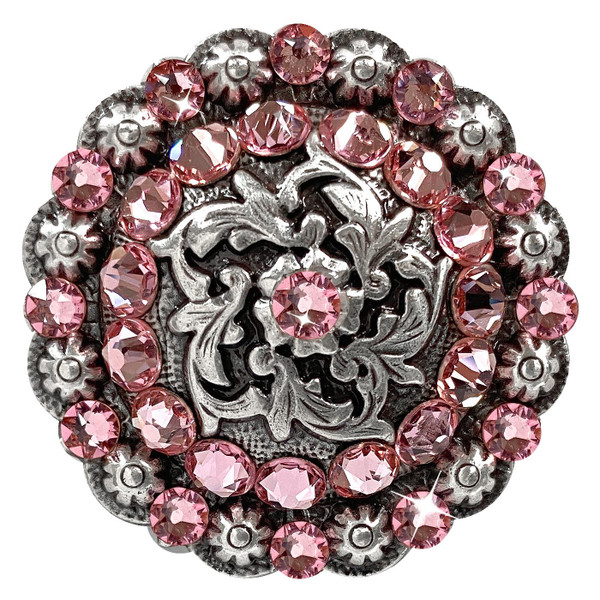 Lt Rose Coloma Antique Silver Rhinestone Crystal Concho