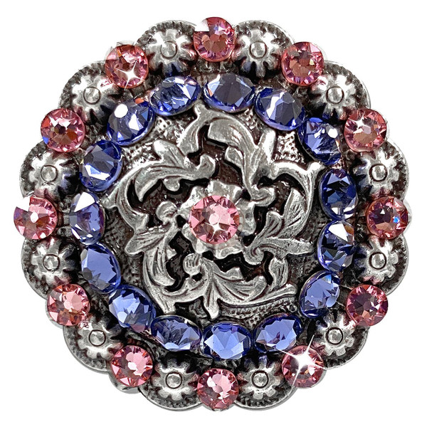 Lt Rose-Tanzanite Coloma Antique Silver Rhinestone Crystal Concho