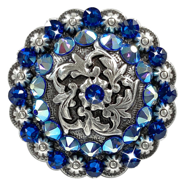 Capri Blue-Sapphire AB Coloma Antique Silver Rhinestone Crystal Concho