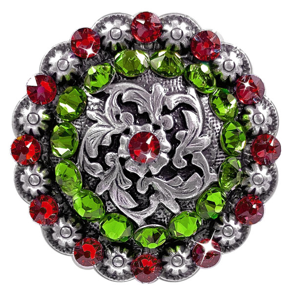 Lt Siam-Fern Green Coloma Antique Silver Rhinestone Crystal Concho