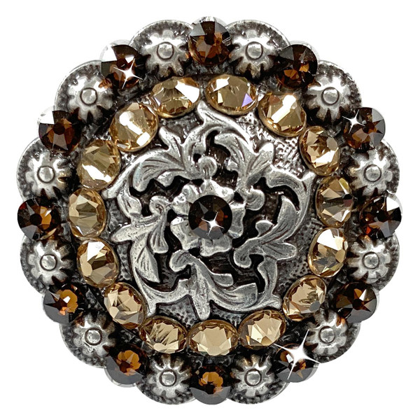 Smoked Topaz-Lt Cold Topaz Coloma Antique Silver Rhinestone Crystal Concho