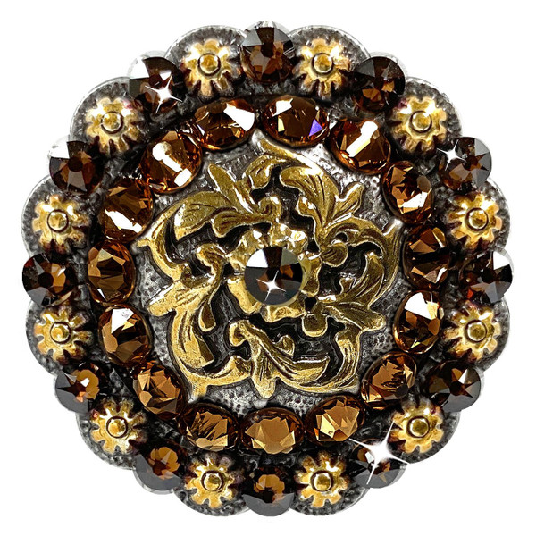 Smoked Topaz Coloma Antique Gold Rhinestone Crystal Concho