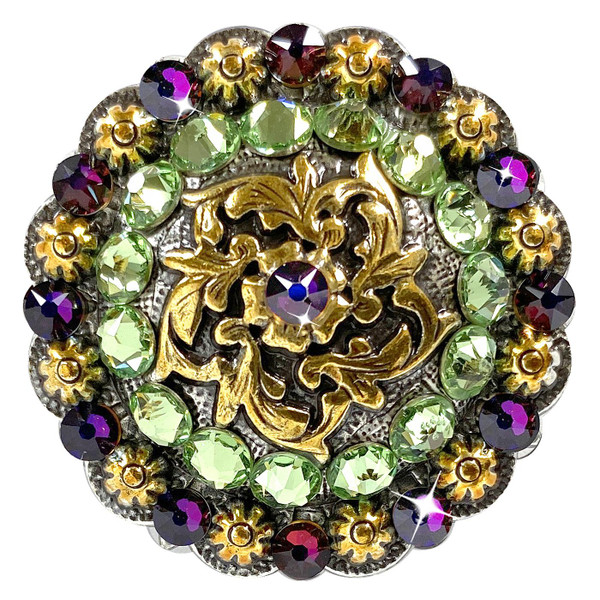 Volcano-Peridot Coloma Antique Gold Rhinestone Crystal Concho