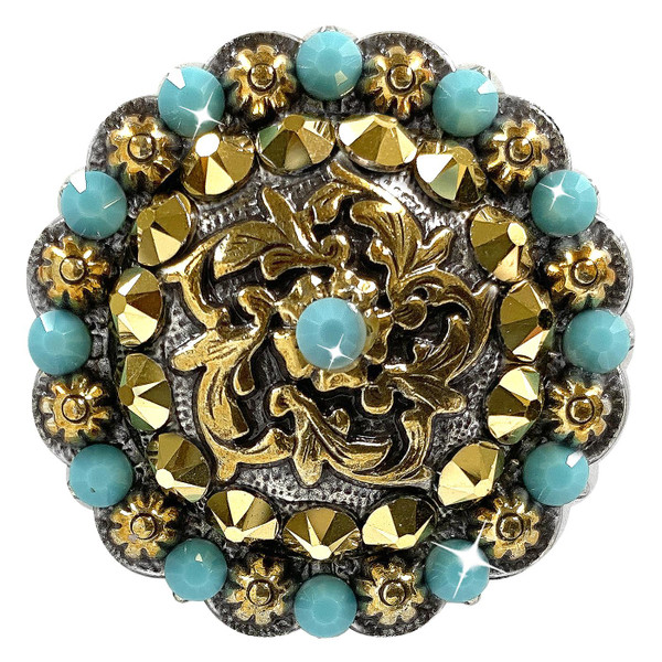 Turquoise-Aurum Coloma Antique Gold Rhinestone Crystal Concho