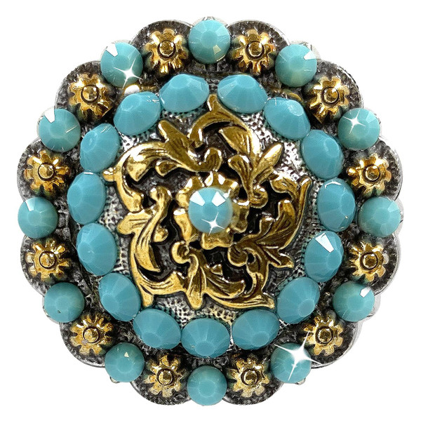 Turquoise Coloma Antique Gold Rhinestone Crystal Concho