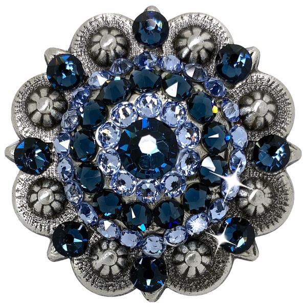 Montana-Light Sapphine Antique Silver Berry Rhinestone Crystal Concho Designed and assembled in the U.S