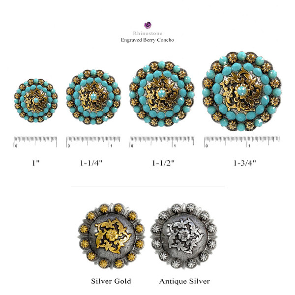 Antique Gold Coloma Rhinestone Crystal Concho Designed and assembled in the U.S