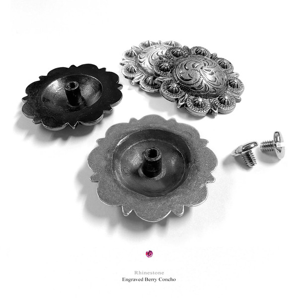 Capri-BLU-CTL-SCAR-GRN Bright Silver Berry Rhinestone Crystal Concho Designed and assembled in the U.S