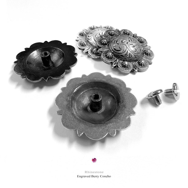 Smoked Topaz-Lt Colo Topaz Antique Silver Berry Rhinestone Crystal Concho Designed and assembled in the U.S