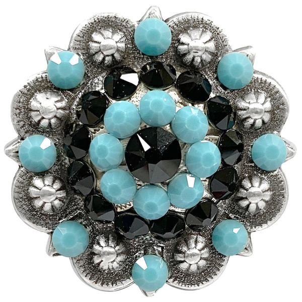 Jet-Turquoise Antique Silver Berry Rhinestone Crystal Concho Designed and assembled in the U.S