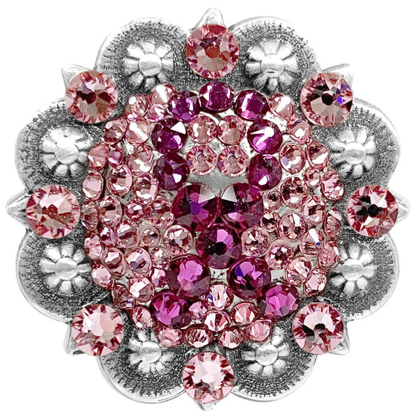 Ribbon-Fuchsia-Lt-Rose Antique Silver Berry Rhinestone Crystal Concho Designed and assembled in the U.S