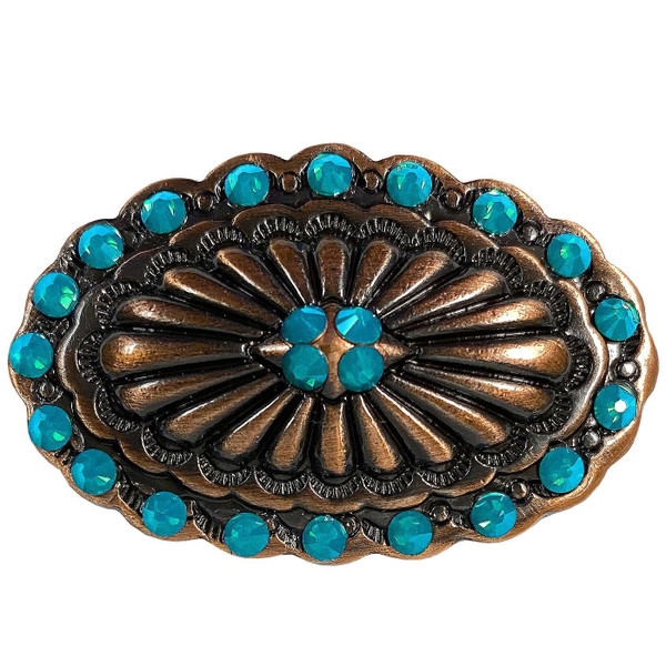 Caribbean Blue Opal Western Oval Rhinestone Crystal Concho Designed and assembled in the U.S (F9538-COPPER, Capri Blue Opal)