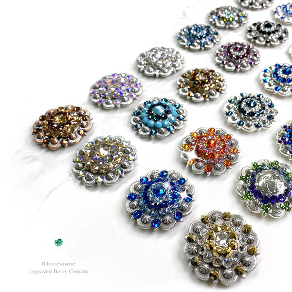 Saddle Leather Tack Bling Rhinestone Crystal Conchos Designed and assembled in the U.S