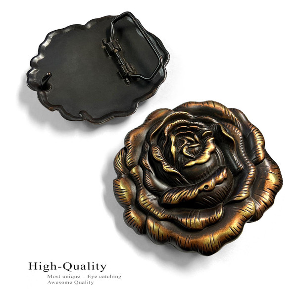 HA0064 MOEB Copper Rose Flower Engraved Belt Buckle Fits 1-1/2"(38mm) Belt