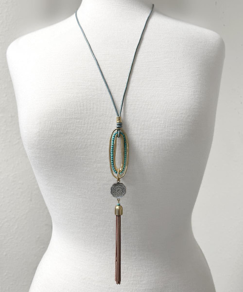 Long Leather Necklace Pendant Nickel free Fashion Women Art Craft 63106