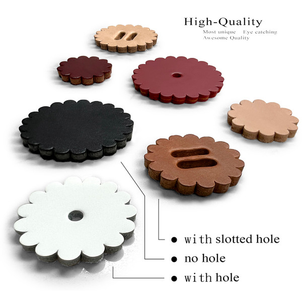 Saddle Leather Scalloped Concho Rosettes WITH SLOTTED HOLE - BROWN