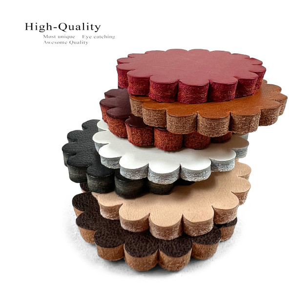 Saddle Leather Scalloped Concho Rosettes WITH SLOTTED HOLE - NATURAL