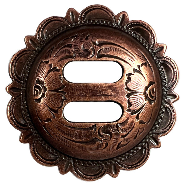 TR4839 Copper 1-1/2" Copper Engraved Scalloped Swirl Slotted Concho