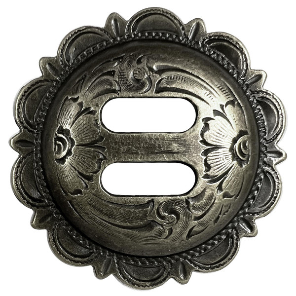 TR4839 ANR 1-1/2" Antique Engraved Scalloped Swirl Slotted Concho