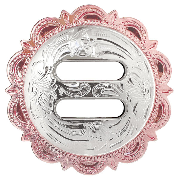 FA4834 SP-ROSE 1-1/2" Bright Silver with Rose Engraved Scalloped Swirl Slotted Concho