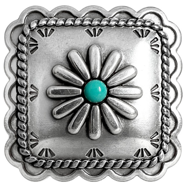 FA6344-2 LASRP-TQ 1¼" Antique with Turquoise Color Western Rope Edge Scalloped Engraved Square Concho Screwback