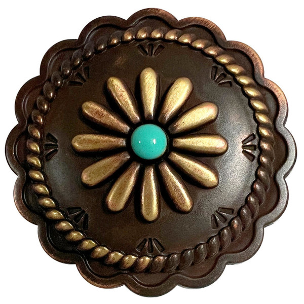 FA6343 MOEB61-TQ 3/4" Copper with Turquoise Color Western Rope Edge Scalloped Engraved  Round Concho Screw-Back