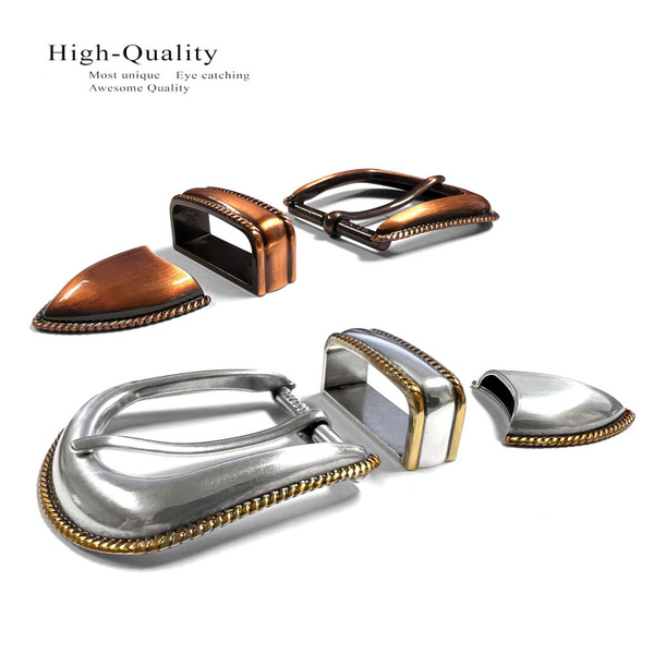 S5644 ASAG Western Smooth Rope Edge Engraved Hand Polished Belt Buckle Set Fits 1-1/8"(30mm) Belt (Antique Gold)