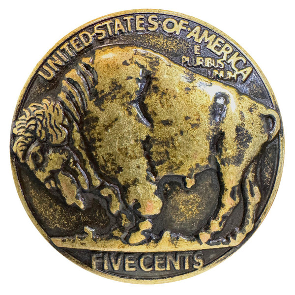 BS9181-B-1 OEB 1-1/8" Antique Brass Color Buffalo Nickel Reproduction Coin Concho