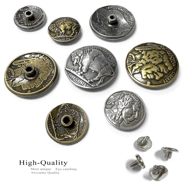 BS9181-A-1 OEB 1-1/8" Antique Brass Color Buffalo Nickel Indian Head Reproduction Coin Concho