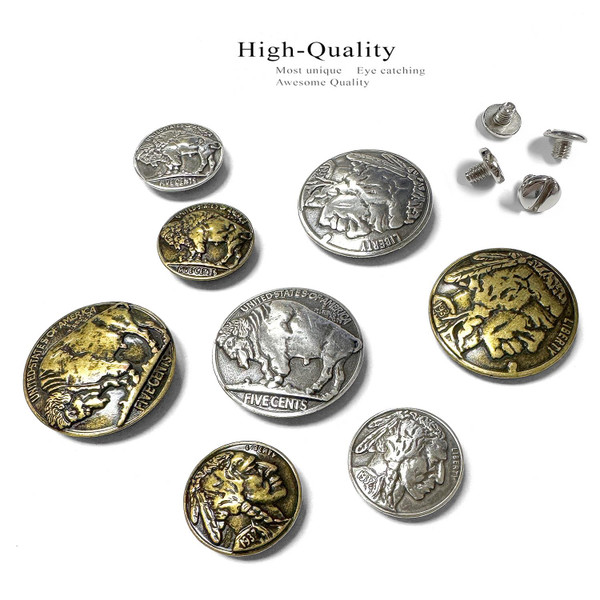 BS9181-B-1 SRTP 1-1/8" Antique Silver Buffalo Nickel Reproduction Coin Concho