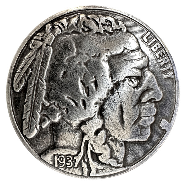 BS9181-A-1 SRTP 1-1/8"  Antique Silver Buffalo Nickel Indian Head Reproduction Coin Concho