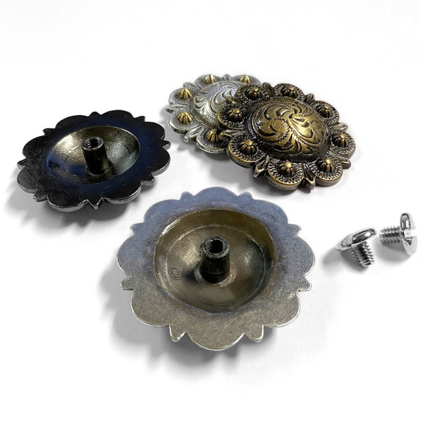 BS9163 GUN  Antique Gunmetal Western Floral Engraved Berry Concho Screwback