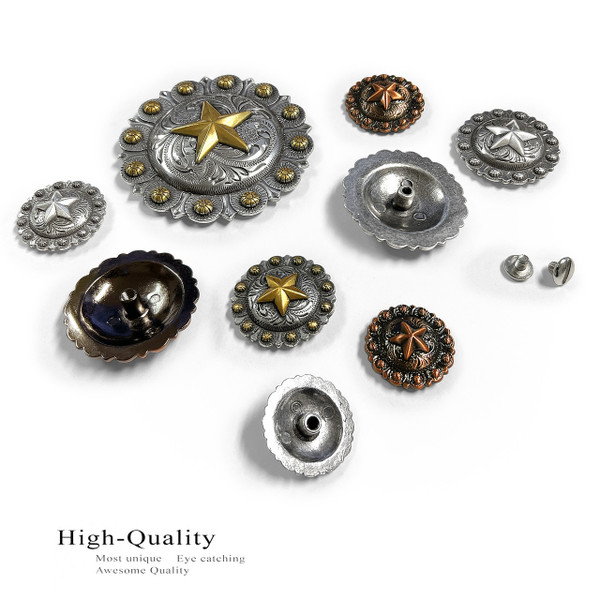BS9264 SRTP Antique Silver Western Engraved Star Berry Concho Screwback