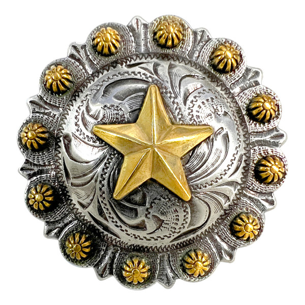BS9264 SRTPGP Antique Gold Western Engraved Star Berry Concho Screwback