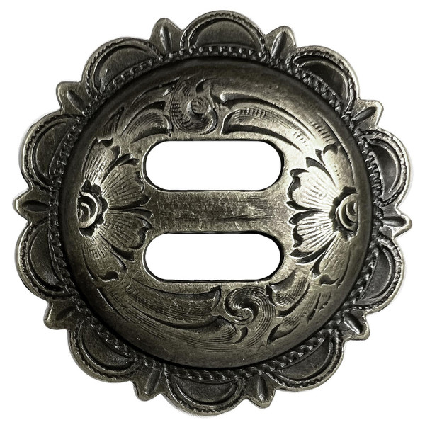 TR4839 1-1/2" Antique Engraved Scalloped Swirl Slotted Concho