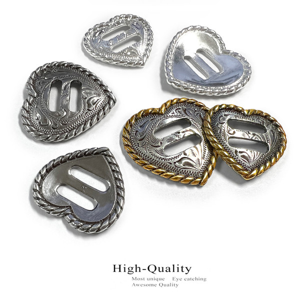 F9524A Bright Silver Heart Rope Edge Swirl Slotted Concho