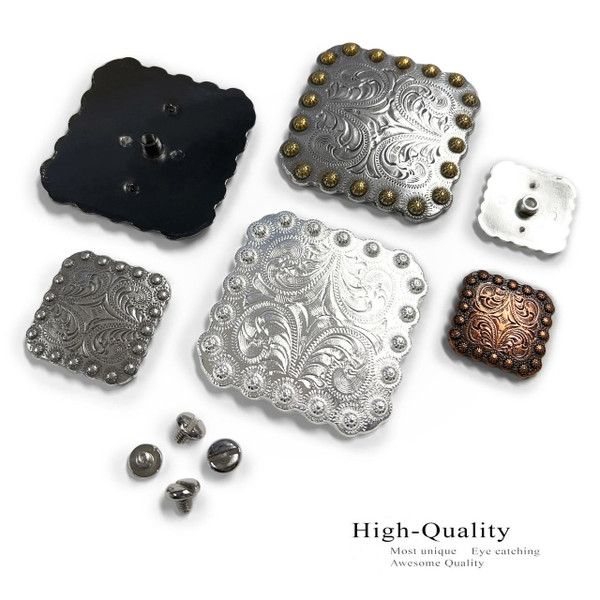 BS9291 COPPER Western Floral Engraved Berry Square Concho Screwback