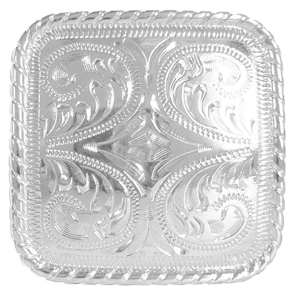 BS9312 SP Bright Silver Western Floral Engraved Rope Edge Square Concho Screwback