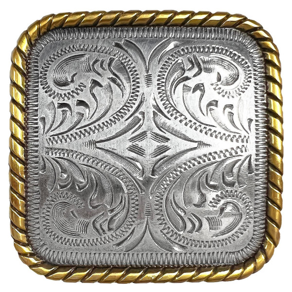 BS9312 SRTPGP Antique Gold Western Floral Engraved Rope Edge Square Concho Screwback