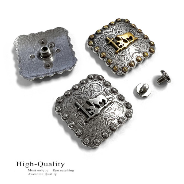 BS9295 SRTP Antique Western Floral Praying Cowboy Engraved Square Concho Screwback