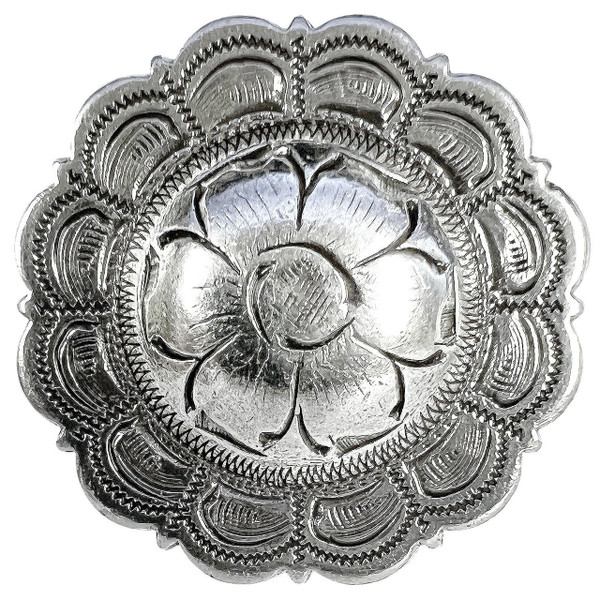 BS9305 LASRP Antique Flower Scalloped Edge Engraved Concho Screw back