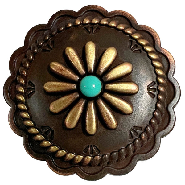 FA6343 MOEB61-TQ Copper with Turquoise Color Western Rope Edge Scalloped Engraved  Round Concho Screw-Back