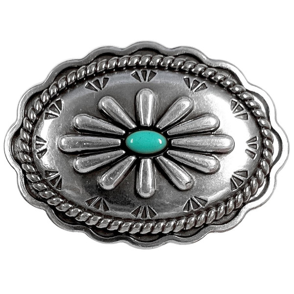 FA6342 LASRP-TQ Antique with Turquoise Color Western Rope Edge Scalloped Engraved Oval Concho Screw-back