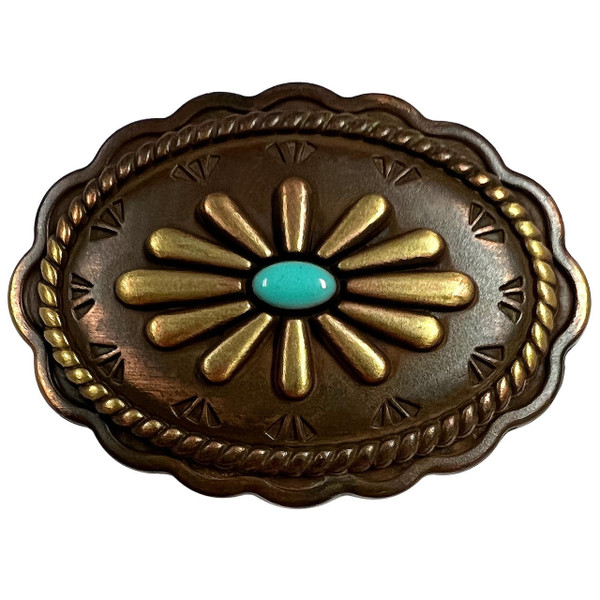FA6342 MOEB61-TQ Copper with Turquoise Color Western Rope Edge Scalloped Engraved Oval Concho Screw-back