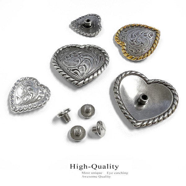 F9524A LASRP Antique Engraved Heart Rope Edge Concho Screwback