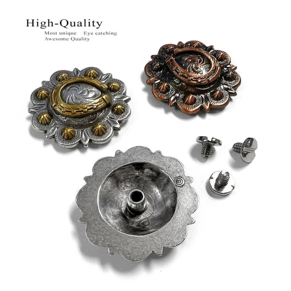 BS9306 COPPER Western Floral Horseshoe Engraved Berry Concho Screwback