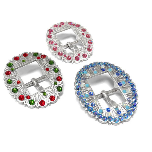 Rhinestone Antique Silver Bridle Headstall Center Bar Buckle Fits 3/4"(19mm) Strap (Rose-Crystal)