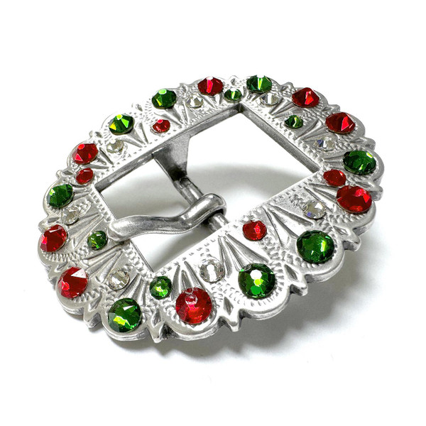 Rhinestone Antique Silver Bridle Headstall Center Bar Buckle Fits 3/4"(19mm) Strap (FernGreen-LtSiam-Crystal)