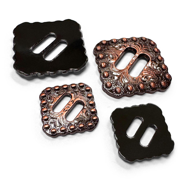 BS9154-3 COPPER 1-1/2" Copper Western Floral Engraved Berry Swirl Slotted Concho