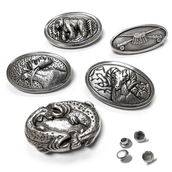 BM2890 LASRP Antique Silver Engraved Wild Twin Trout Fish Oval Concho Rivet Back (DR)